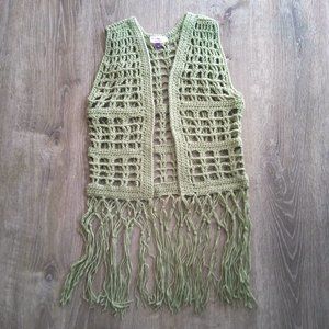 Bohemian Inspired Vest with Long Fringes Vintage Green